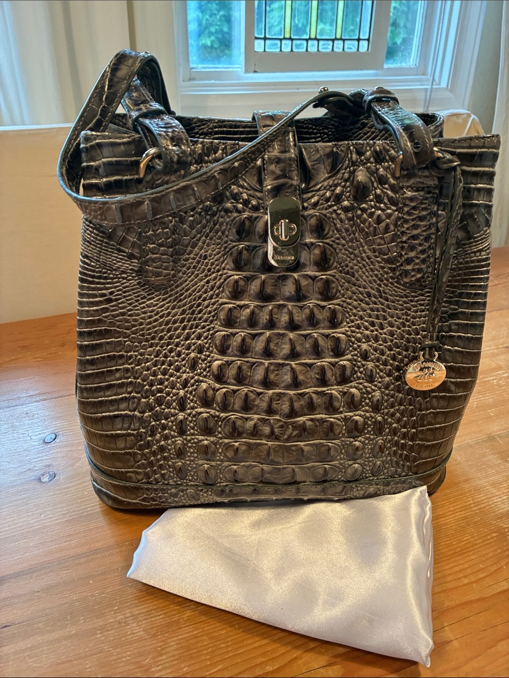 Brahmin Fiora Dark Gray Melbourne Bucket Shoulder Tote Bag - Picture 3 of 16